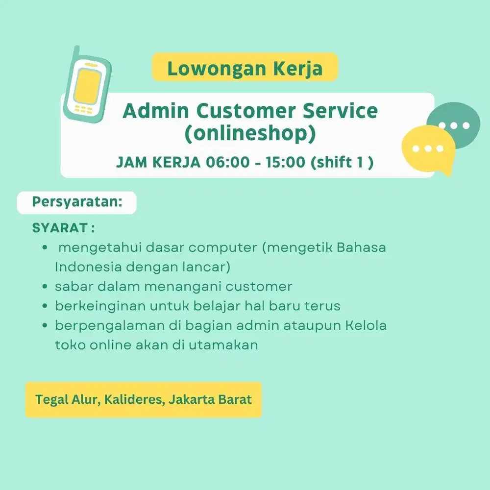 LOWONGAN KERJA - Admin Customer Service (onlineshop)