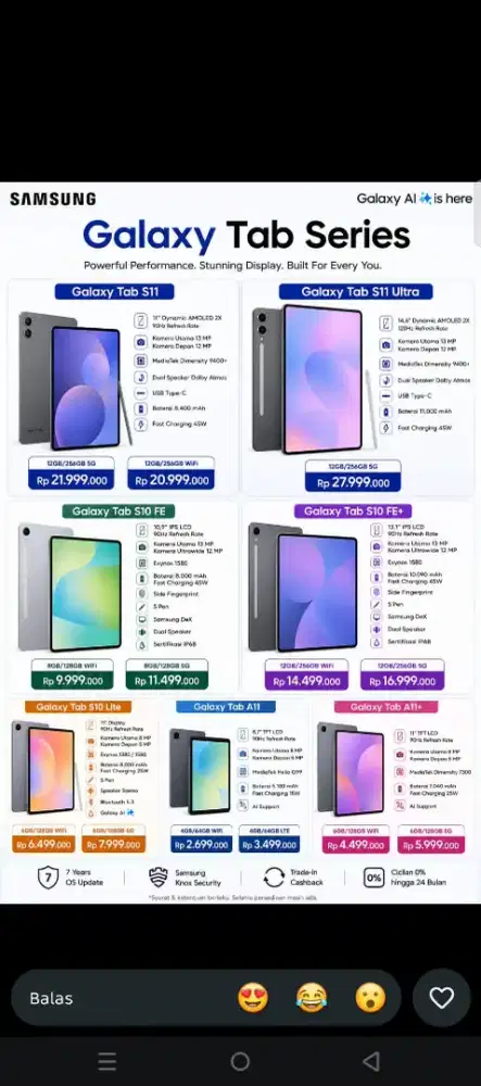 Ready tab samsung wifi dan SIMcard harga mulai 8jtan