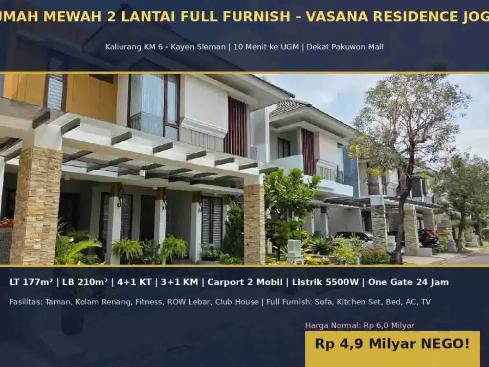 TURUN 1,1 MILYAR! Rumah Mewah Full Furnish Vasana Residence Kaliurang KM 6 -harga 4,9M - 10 Menit ke UGM