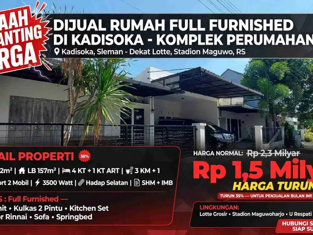 MURAAH BU! Rumah Full Furnished Kadisoka Sleman - LT 232m² - Turun 800 Jt Jadi 1,5M Saja!