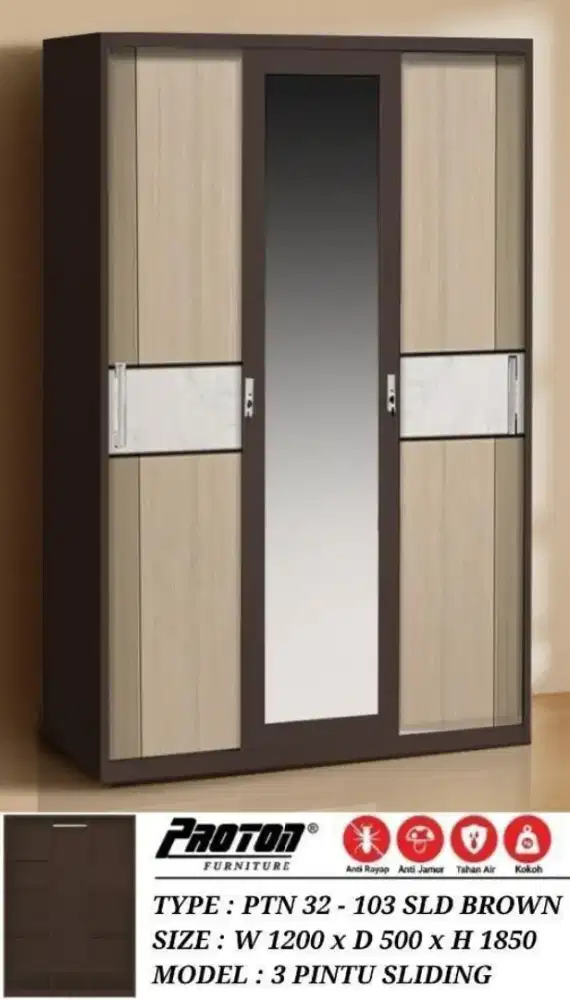 Lemari Pakaian 3 Pintu Plat Besi