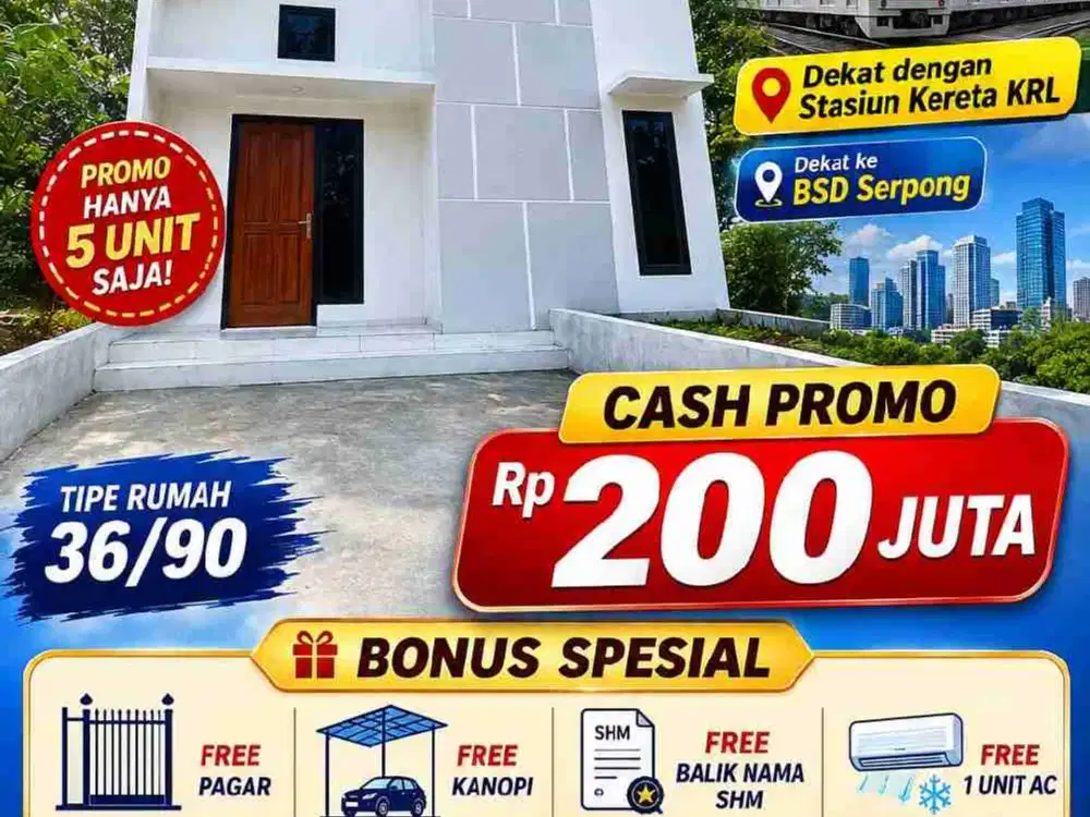 RUMAH 200JUTA DEKAT STASIUN CILEJIT 5 MENIT TYPE 36/90, TANAH 90m2 BONUS LENGKAP LAYOUT BISA CUSTOM