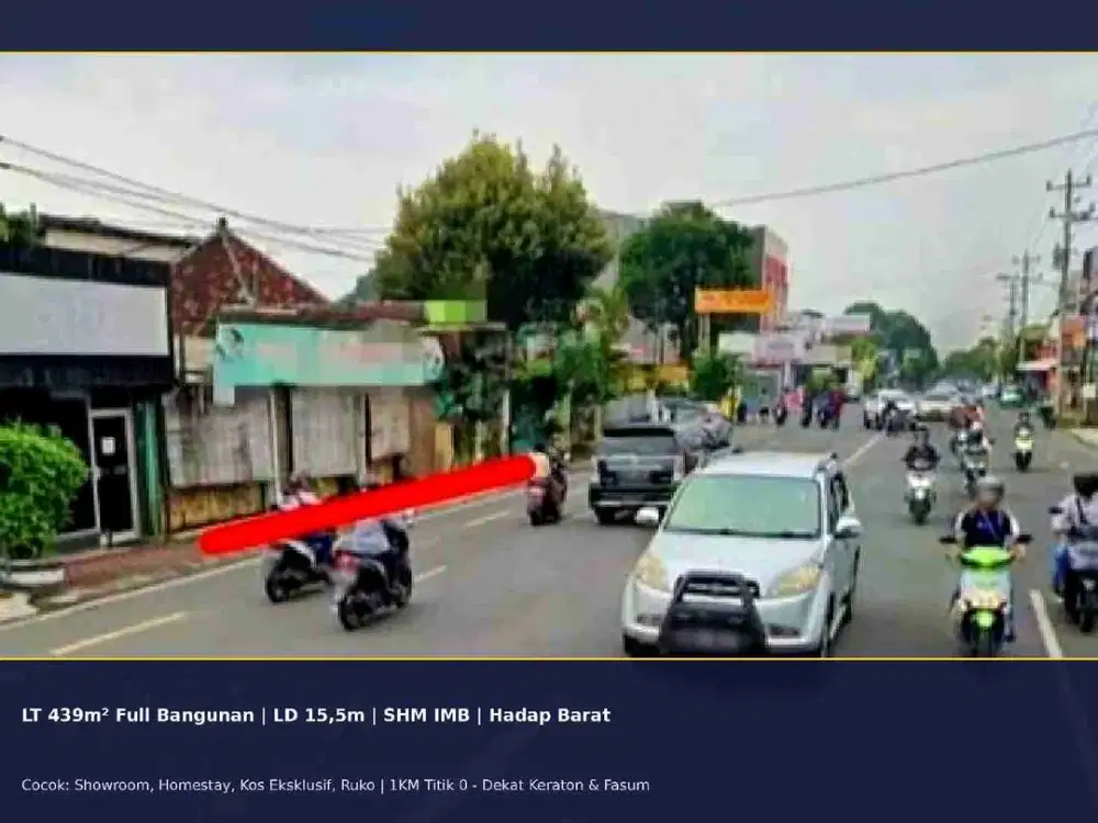 DIJUAL LOKASI PREMIUM HOS Cokroaminoto - 1KM Titik 0 Jogja - LT 439m LD 15,5m - 10,5M Nego