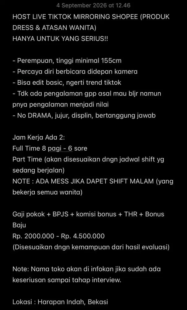 HOST LIVE TIKTOK MIRRORING SHOPEE (PRODUK DRESS & ATASAN WANITA)