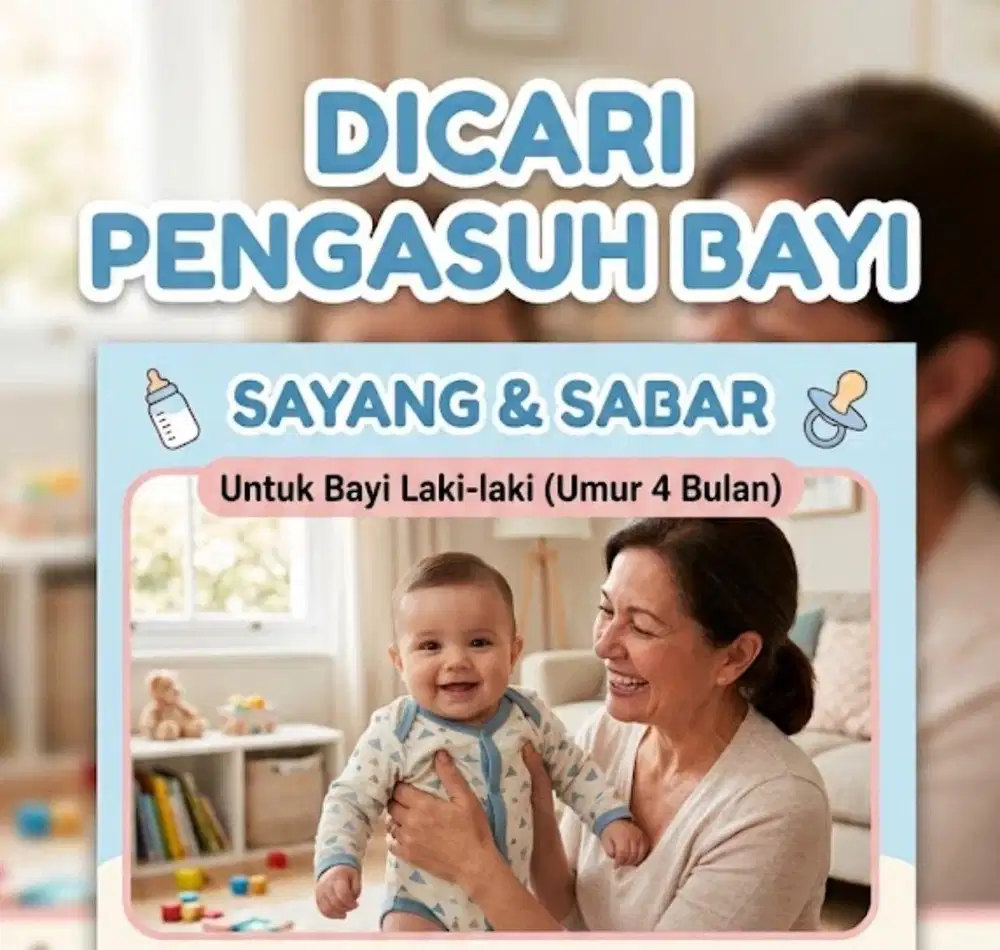 Dicari Pengasuh Bayi Usia 4 Bulan + ART (Pulang Pergi, Senin–Sabtu)