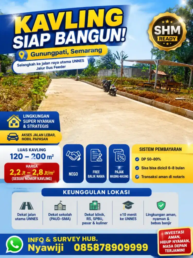 TANAH KAVLING STRATEGIS PINGGIR JALAN ASPAL SHM DEKAT UNNES