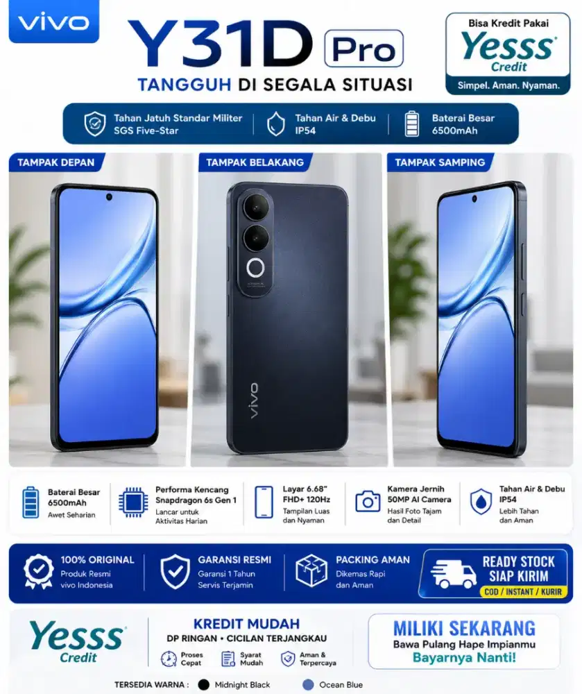 Vivo Y31D Pro RAM 8/128GB, Kamera Kualitas Tinggi, DP 0 Di YesssCredit