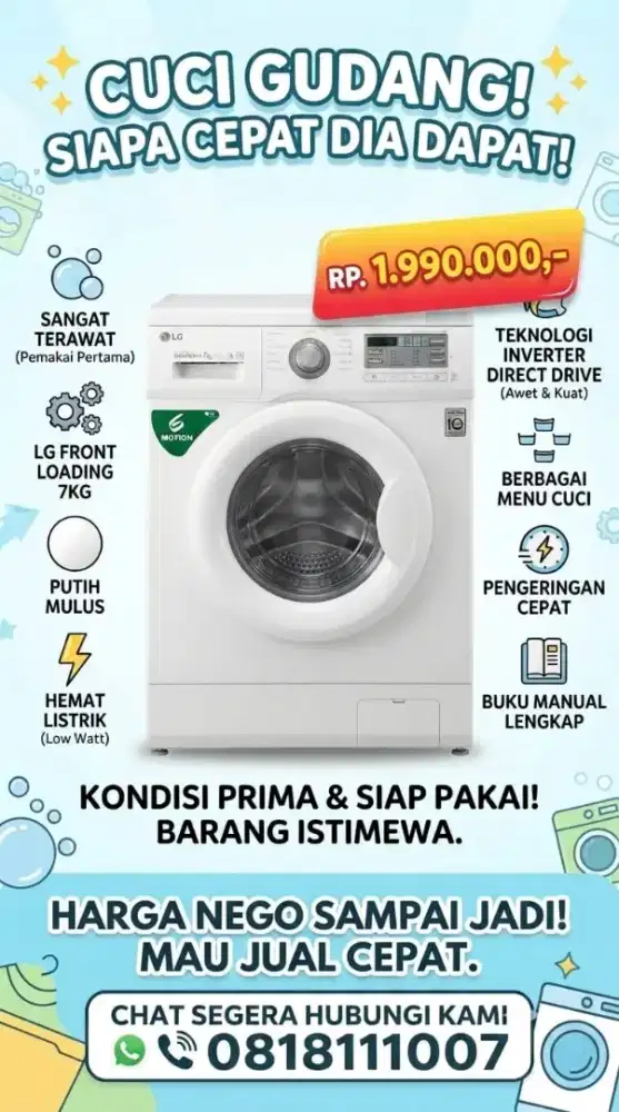 Mesin Cuci LG Front Loading 7-8Kg Bagus