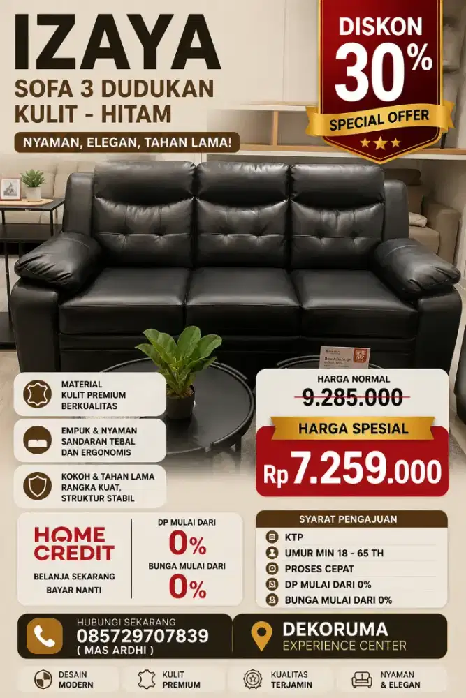 SOFA 3 DUDUKAN KULIT BISA KREDIT