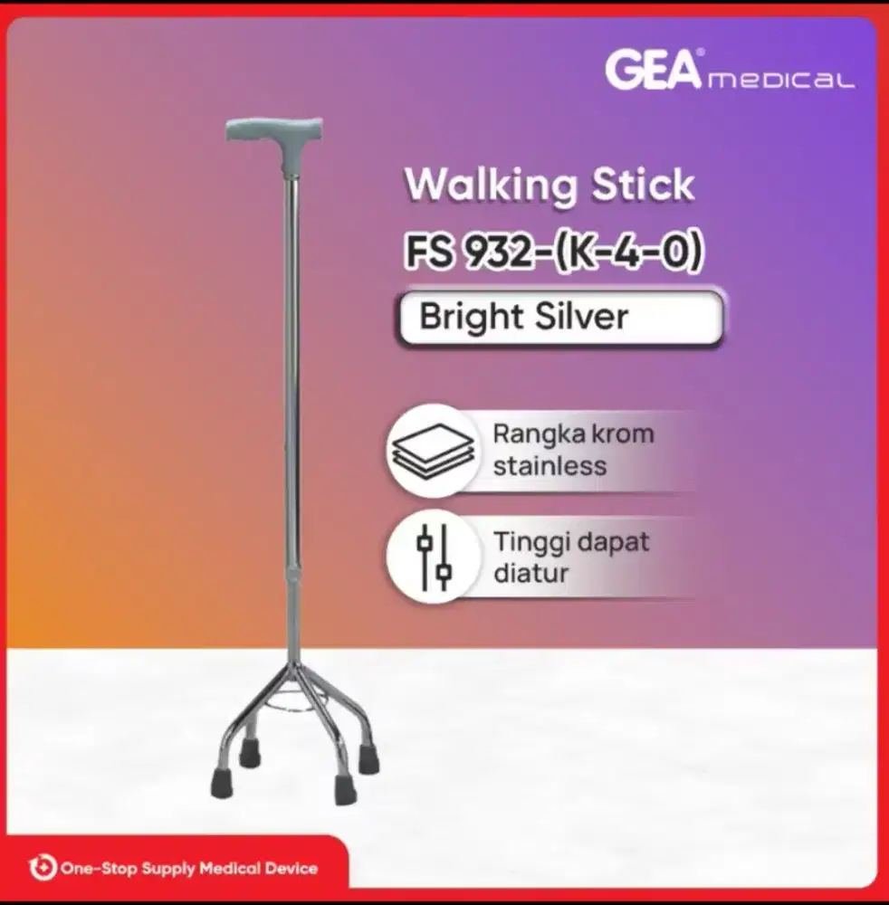 Tongkat Lansia 4 Kaki Adjustable (USED) | GEA Quad Cane ORI