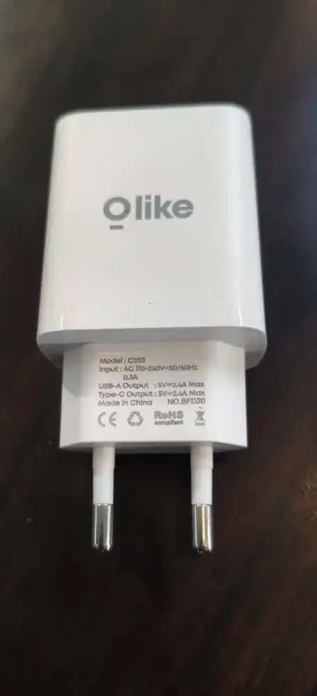 Olike C203 Charger Dual Port USB Micro + Type-C 12W 2.4A - White