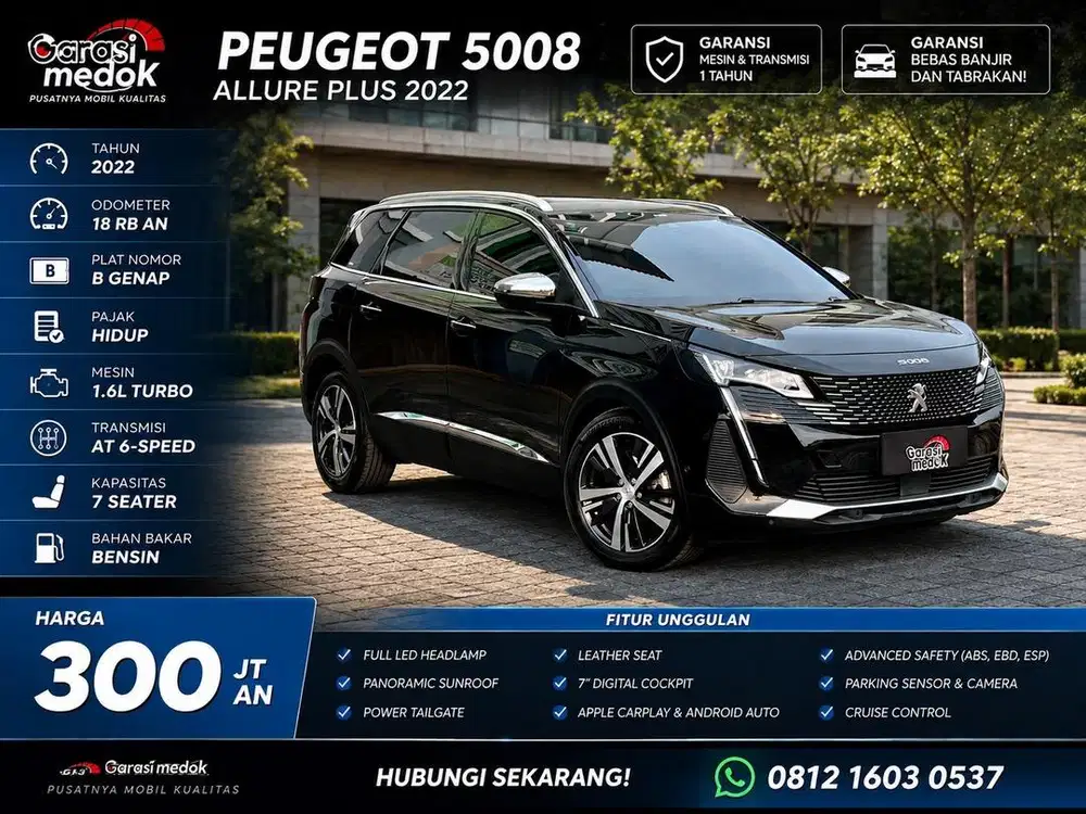 Peugeot 5008 Allure Plus 2022 Antik Low KM Murah Bekas Genap Hitam
