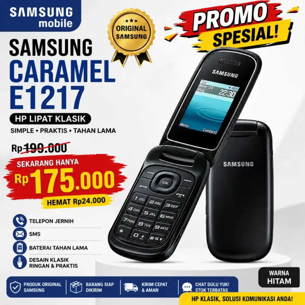 SAMSUNG CARAMEL E1217 HITAM – HP LIPAT KLASIK – PROMO