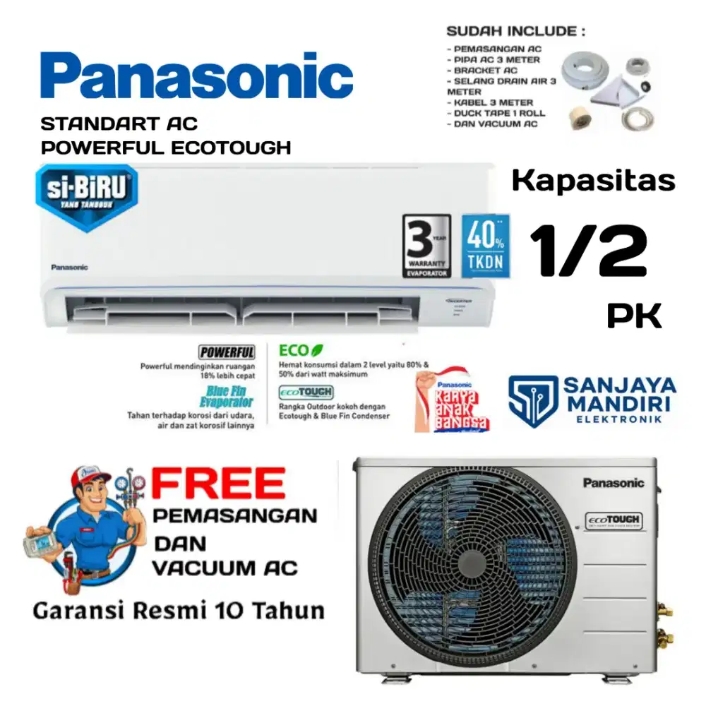 FREE PASANG! PANASONIC AC 1/2 PK CS-YN5AKJ ECOTOUGH NANOE-X R32