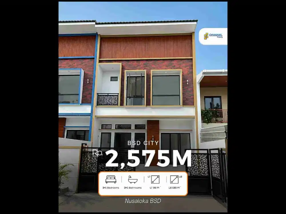 Di Jual Rumah Baru 2 Lantai Hunian Modern di Nusaloka BSD, Dekat Tol dan Pasmod, An