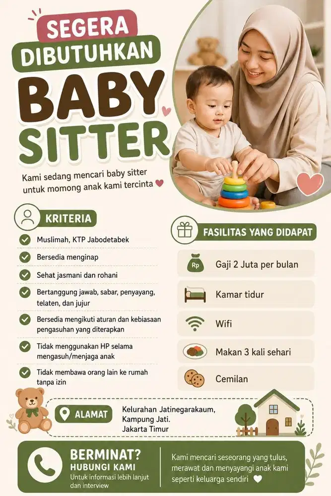 Dibutuhkan Segera Baby Sitter Menginap