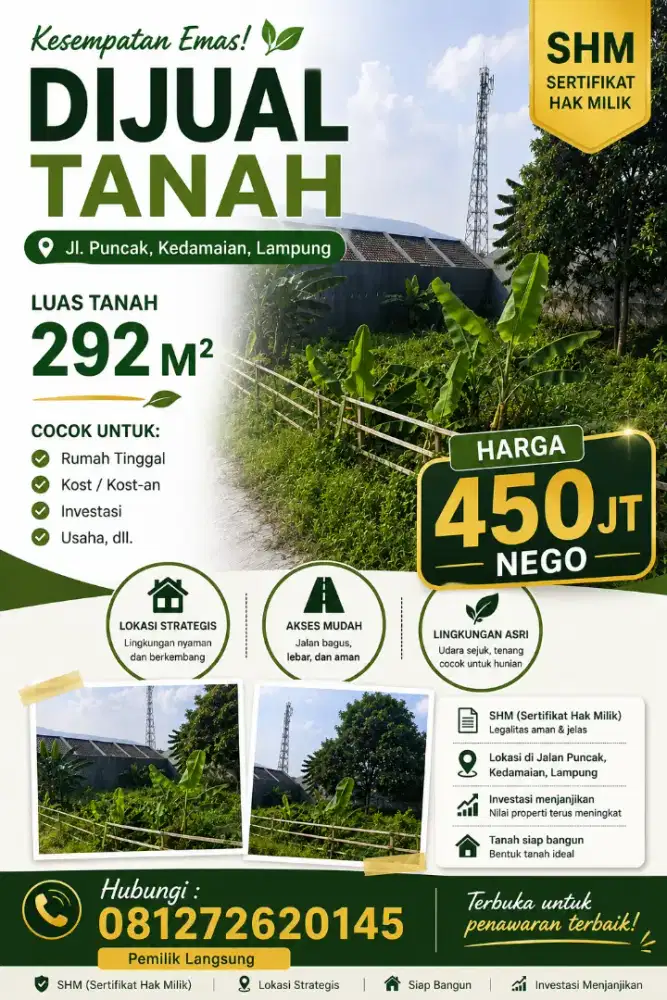 Jual cepat tanah di Kedamaian