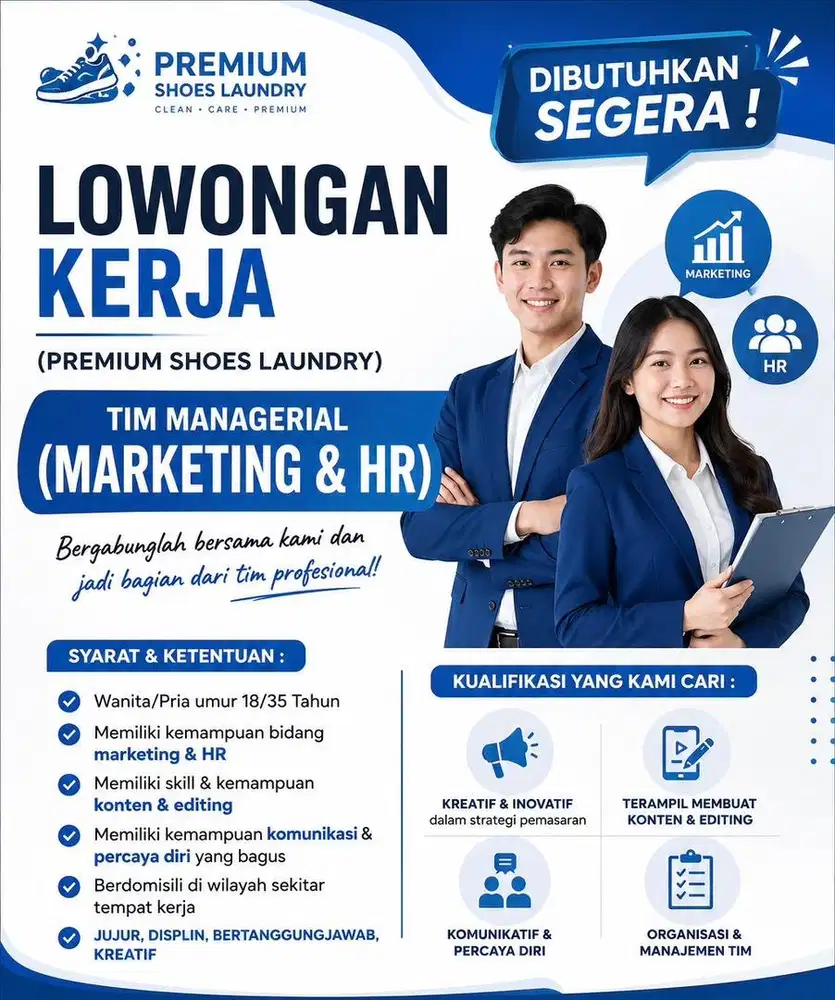 DIBUTUHKAN TIM MANAGERIAL MARKETING & HR