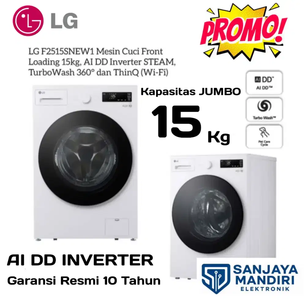 LG Mesin Cuci 15 KG F2515SNEW1 INVERTER AI DD & TurboWash