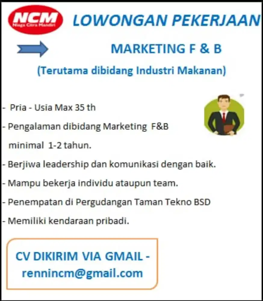 Lowongan kerja Marketing F& B