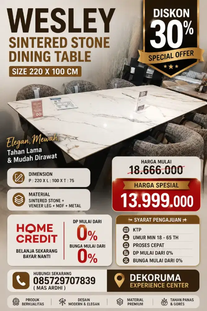 KREDIT WESLEY SINTERED STONE MEJA MAKAN