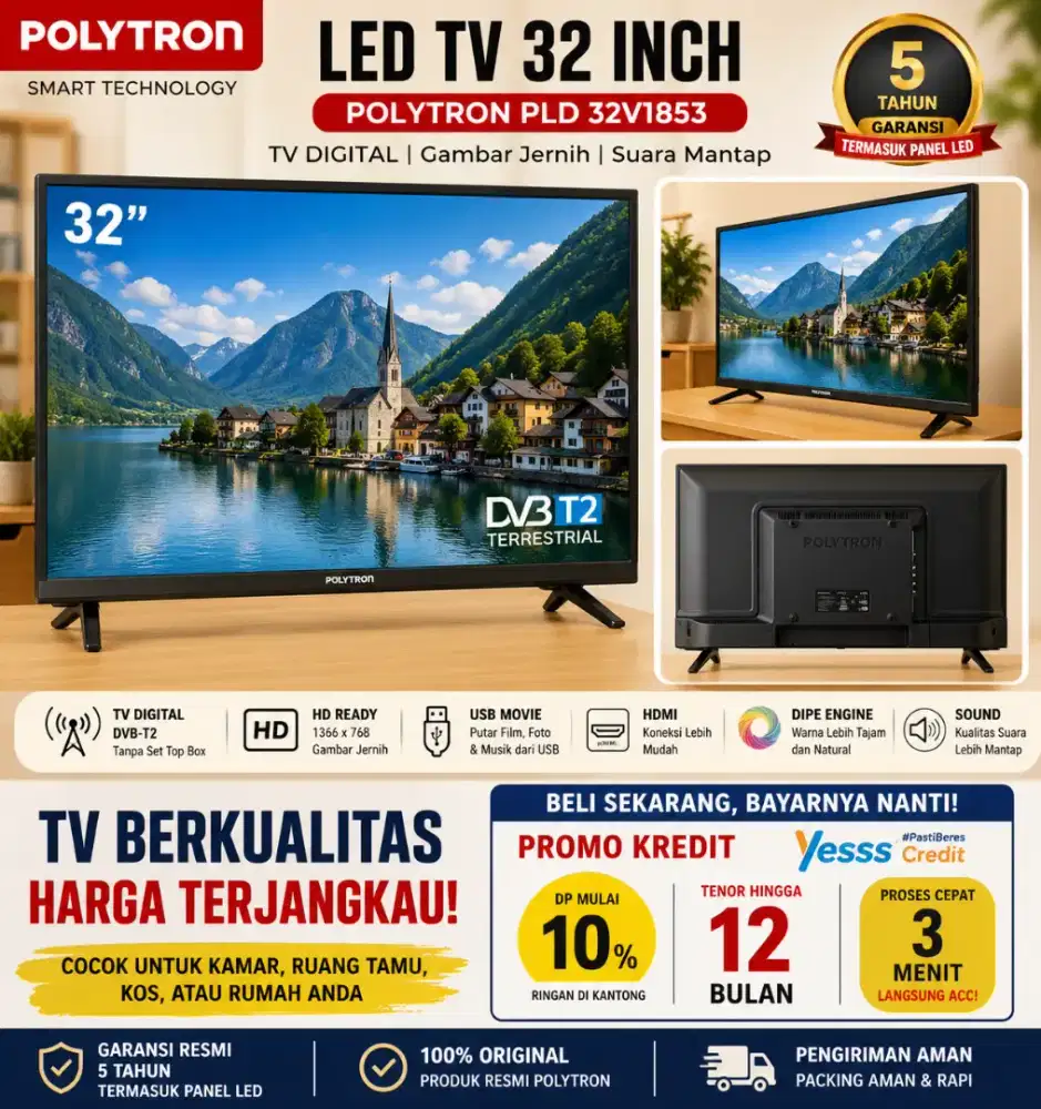 POLYTRON 32 INCI ANDROID TV, CICILAN 0 DP 495RB/BULAN DI YESSS CREDIT
