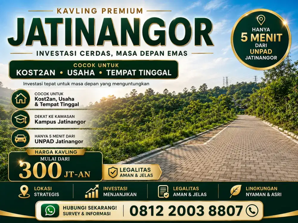 KAVLING PREMIUM JATINANGOR — 5 MENIT KE UNPAD & JATOS