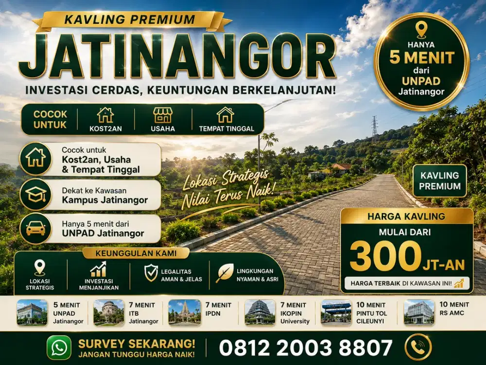 DEKAT UNPAD, ITB, IPDN & IKOPIN — KAVLING MULAI 300 JUTAAN!