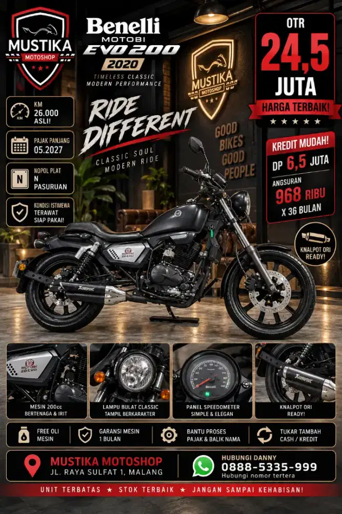 Cruiser Murmer‼️Benelli Motobi Evo 200 2020.DANNY Mustika Motor Sulfat