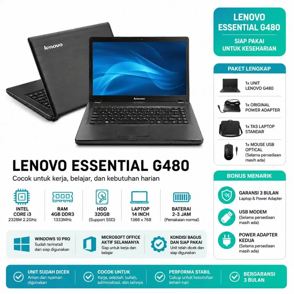 Lenovo Essential G480 Black | Core i3 | RAM 4GB | HDD 320GB
