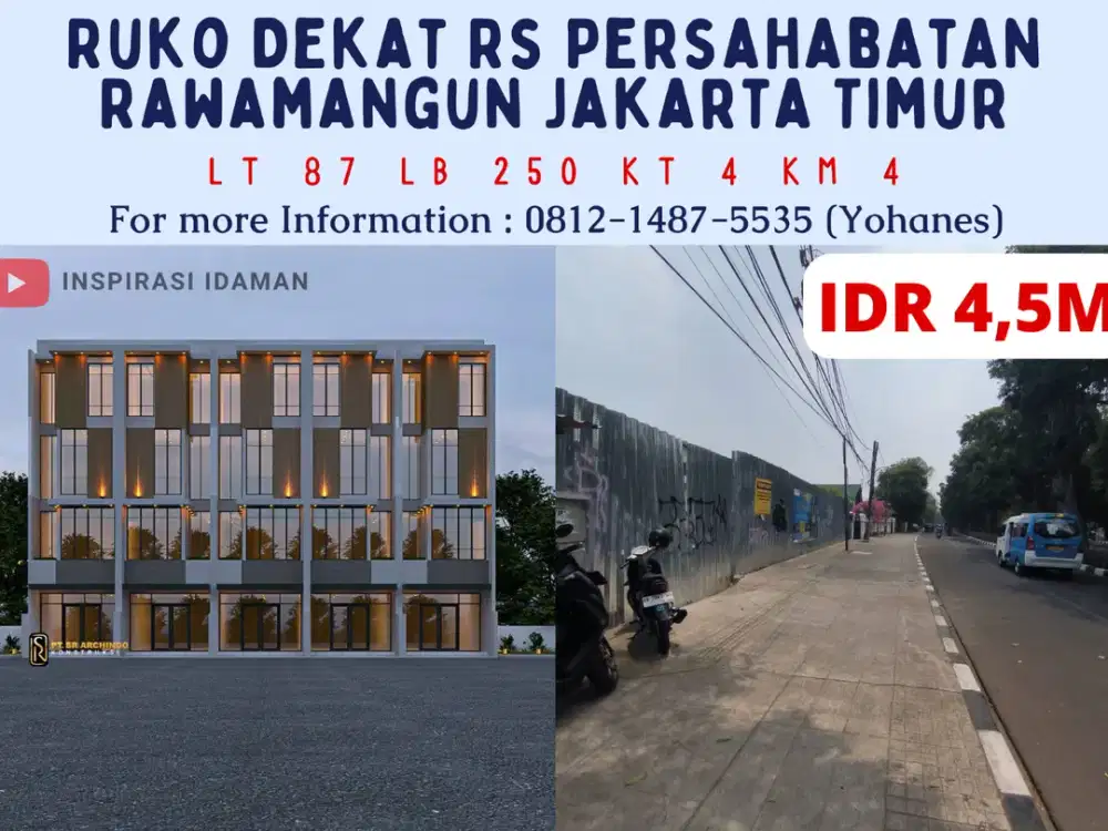 Ruko Baru 4 Lantai + Rooftop Rawamangun Dekat Rs Persahabatan Sisa 1 Unit