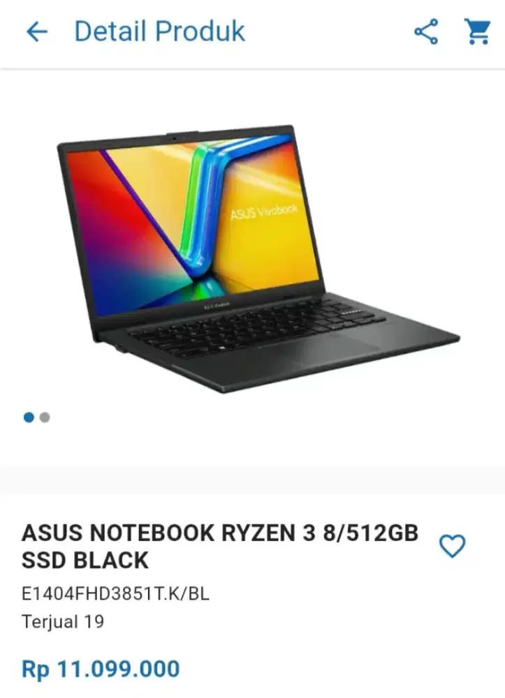 CICILAN ASUS NOTEBOOK RYZEN 3 8/512GB SSD BLACK