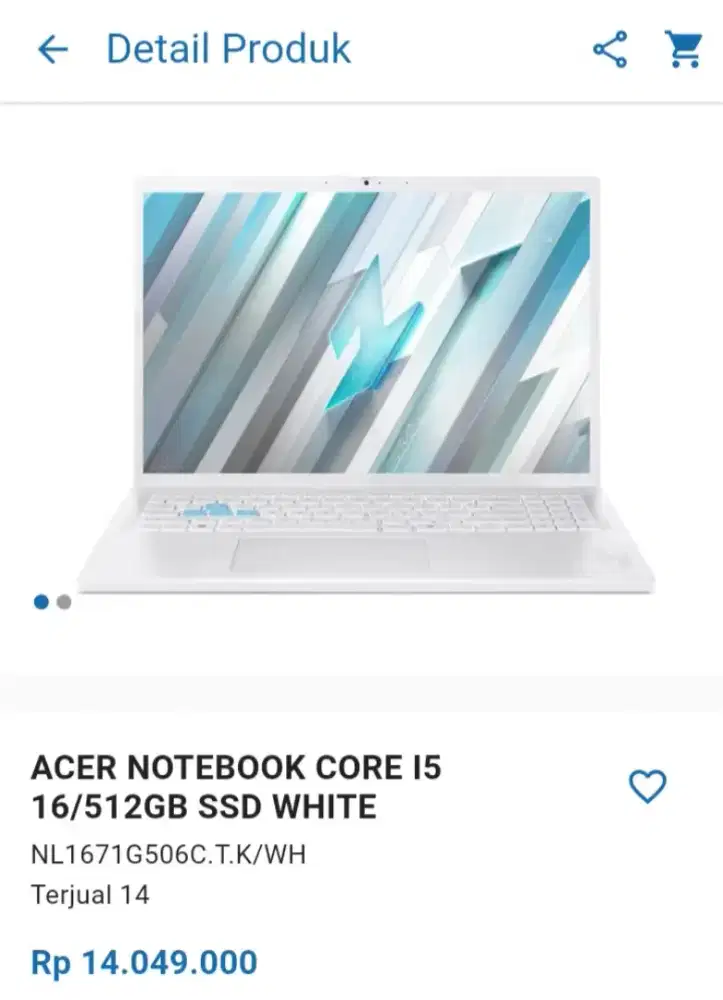 CICILAN ACER NOTEBOOK CORE I5 16/512GB SSD WHITE