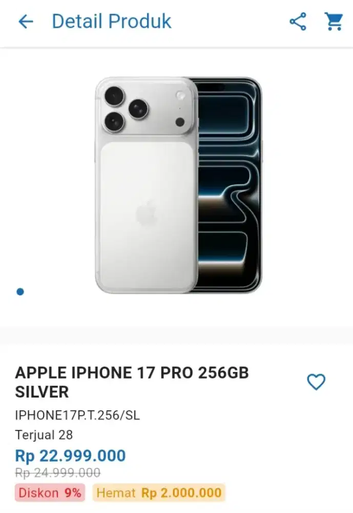 CICILAN APPLE IPHONE 17 PRO 256GB SILVER