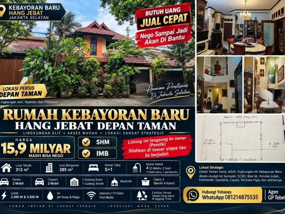 Rumah Kebayoran Baru depan Taman Besar dekat Senayan Blok M SCBD