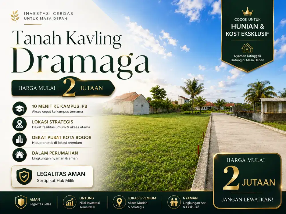 Kavling Dramaga 2 Jt-an, 10 Menit ke Kampus IPB, SHM Sudah Pecah Unit