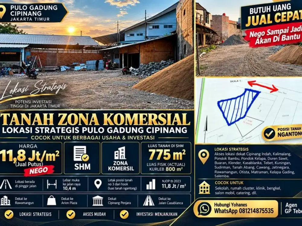 Tanah Zona Komersial Lokasi Strategis Pulo Gadung Cipinang