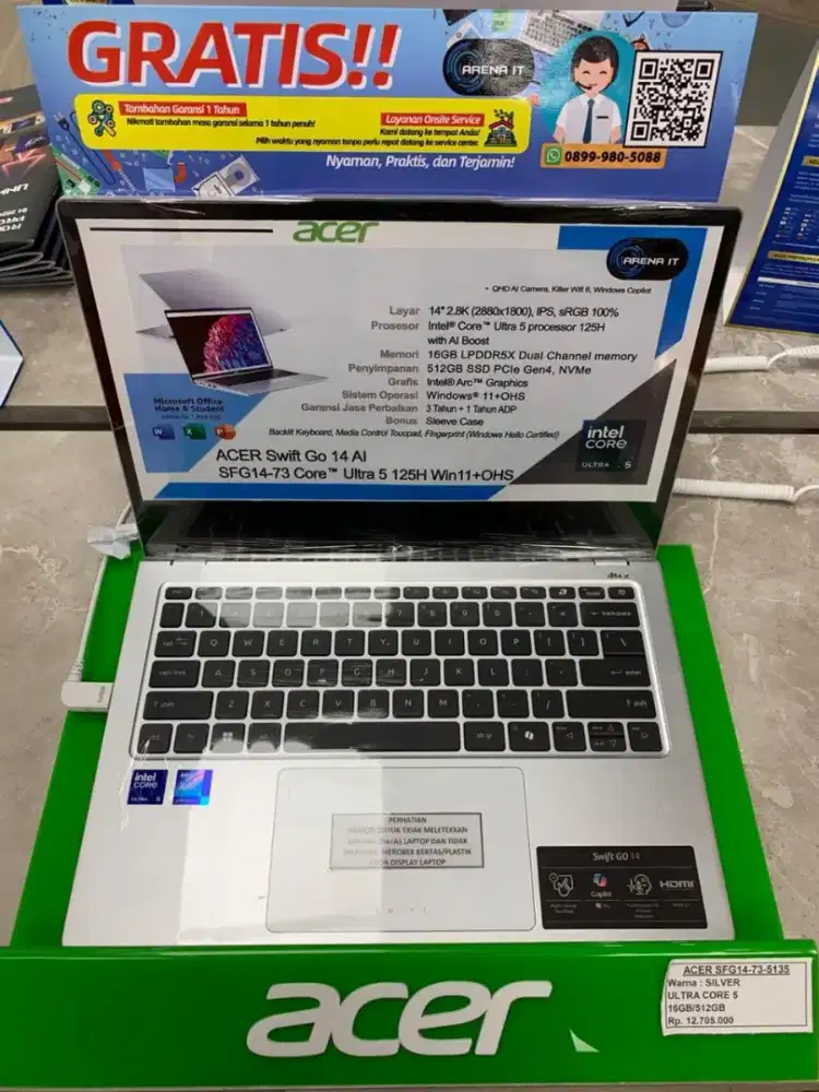 Acer Swift Go 14 AI Core Ultra 5 125H 16GB 512GB | Cicilan Home Credit
