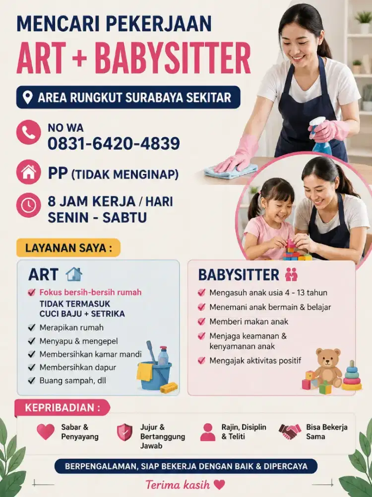 CARI KERJA ART/ BABYSISTER