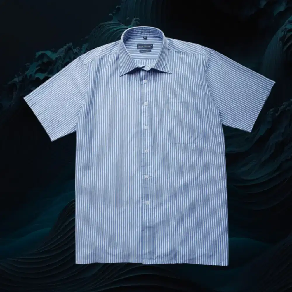 KEMEJA PENDEK BUON GIORNO SALUR BIRU PUTIH, SIZE : L BESAR(LD118, P73)