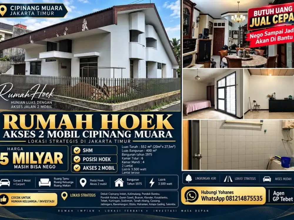 Rumah Hoek Cipinang Muara akses 2 mobil