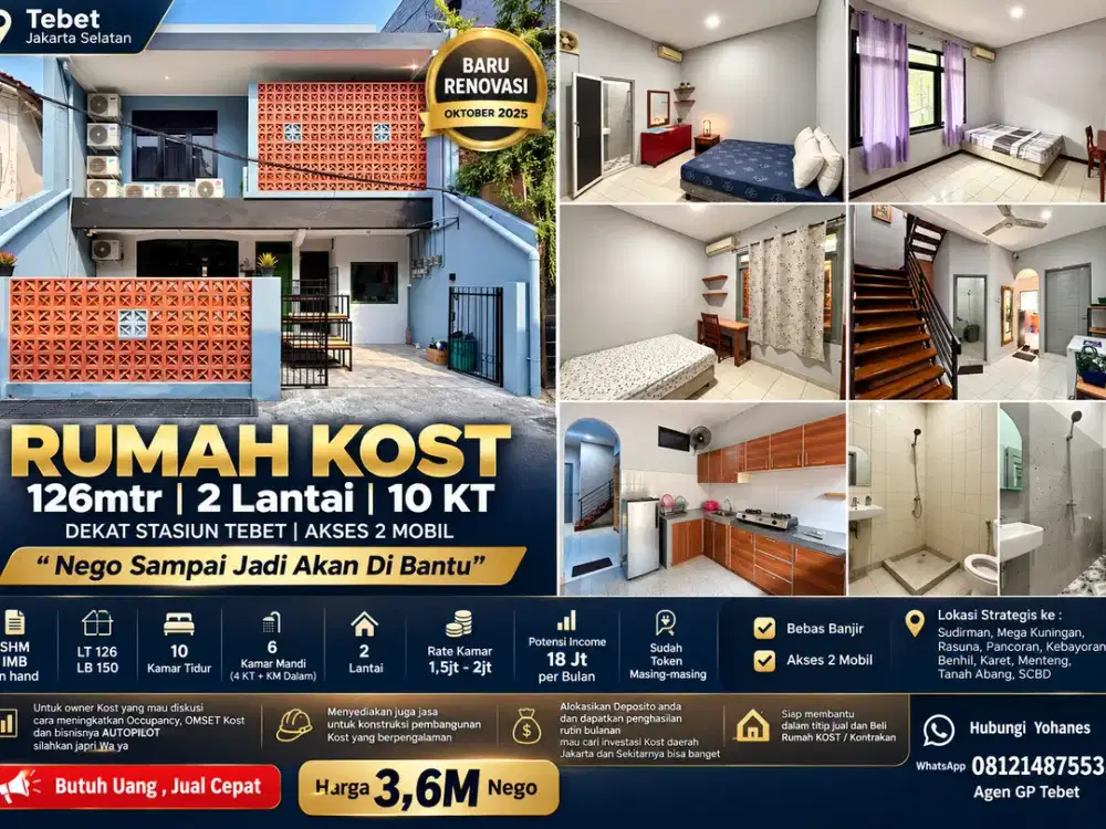 Rumah Kost Tebet 9 KT Dekat Stasiun Akses 2 Mobil