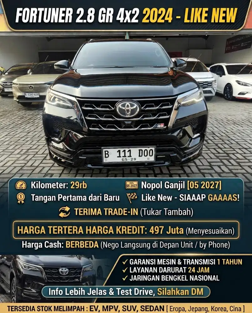 Fortuner GR 2.8 2024 Tangan Pertama Nopol Ganjil KM Rendah