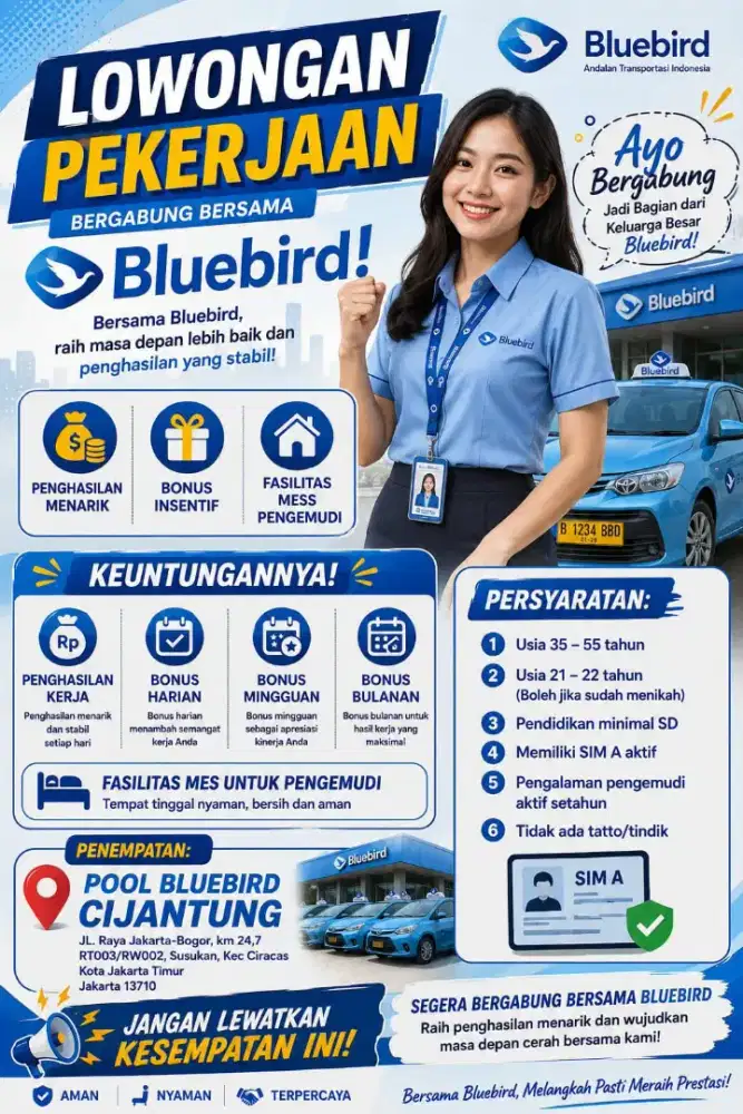 Lowongan Kerja Pengemudi Blue Bird Taksi