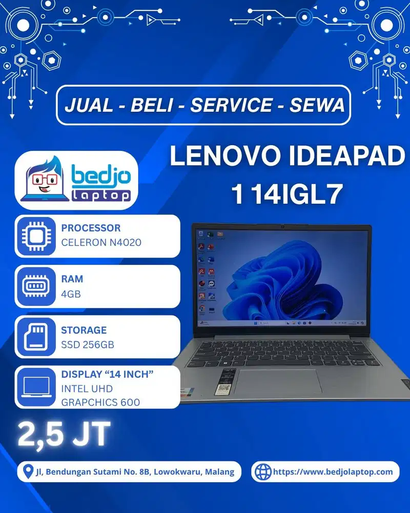 Laptop Lenovo SSD 256GB Kebutuhan Harian, Lenovo IdeaPad 1 14IGL7