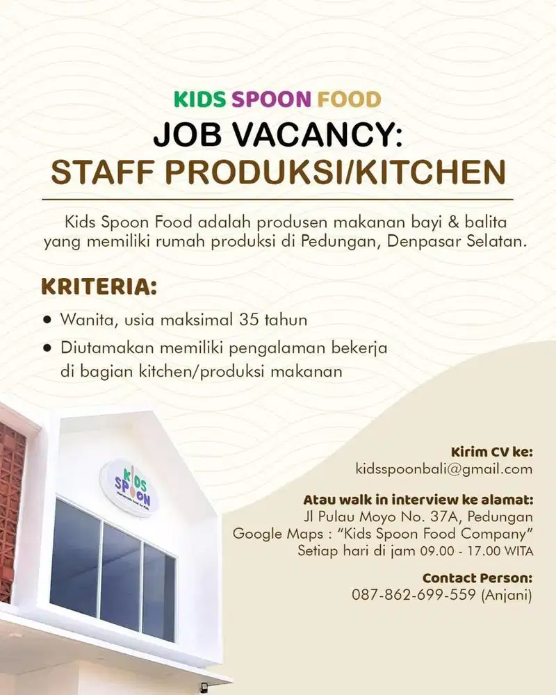 Dibutuhkan segera staff produksi makanan