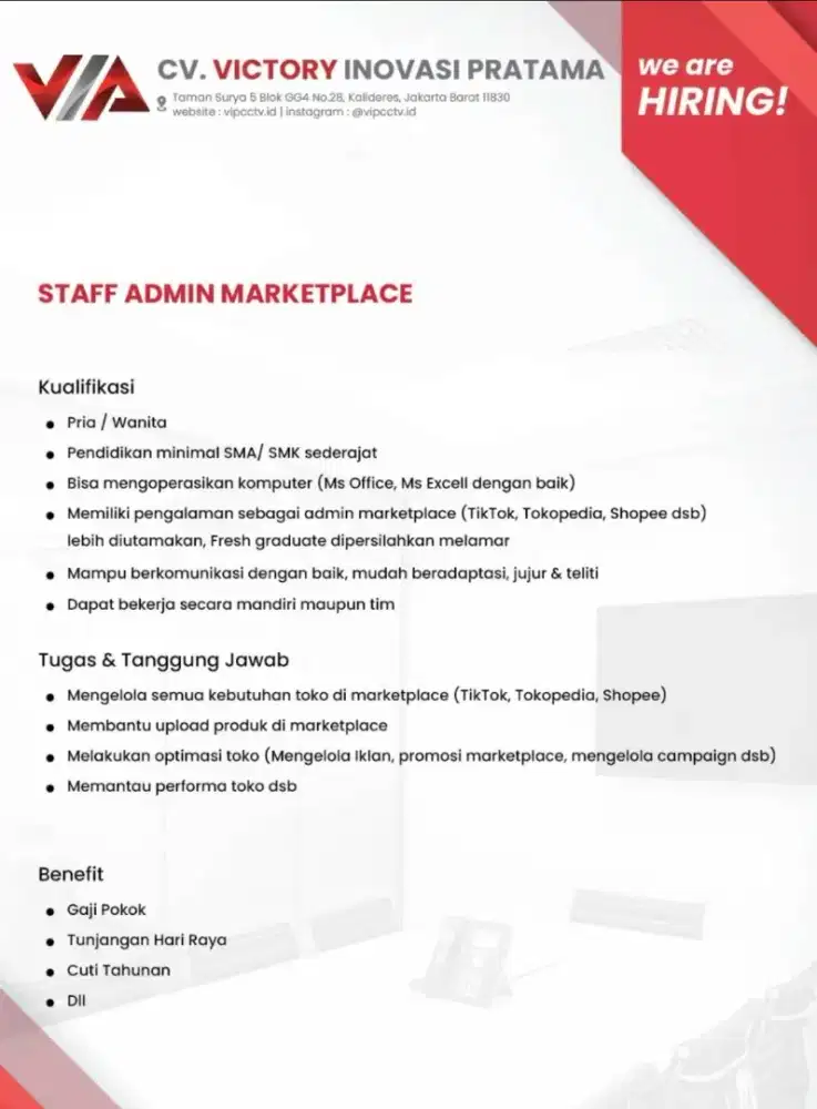 LOWONGAN KERJA ADMIN MARKETPLACE ATAU ADMIN MARKETING