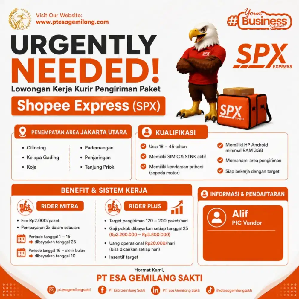 Kurir Pengiriman Paket Shopee Express (SPX) All Area Jakarta Utara.