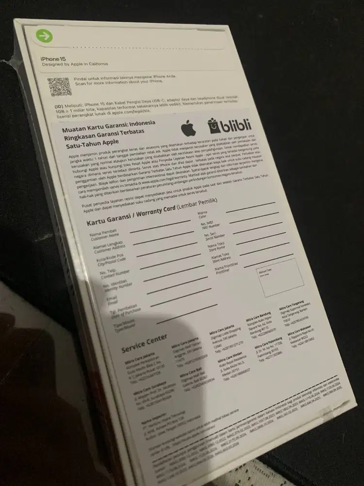 iPhone 15 128GB Black Garansi Blibli Segel Hadiah Kantor
