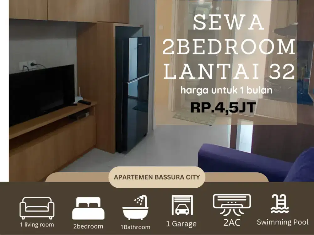 sewa 2kamar ful furnish bulanan apartemen bassura city